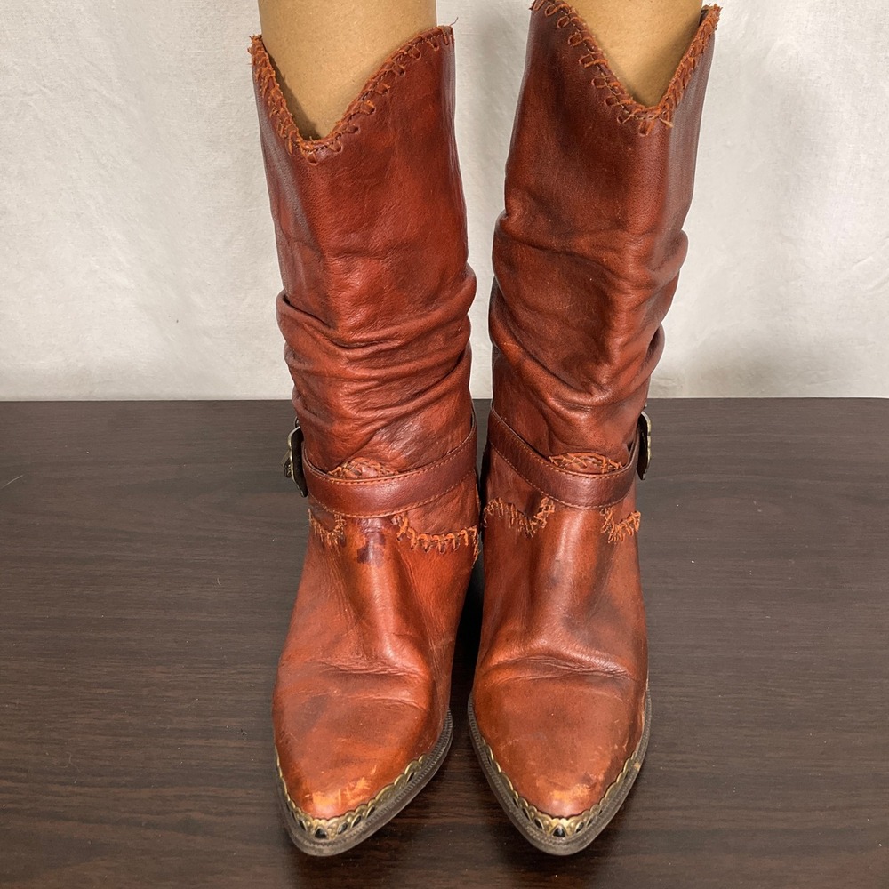 Zodiac Ketch Boots Womens 7.5M Brown Leather Toe Rand Western Harness VTG - Picture 2 of 11